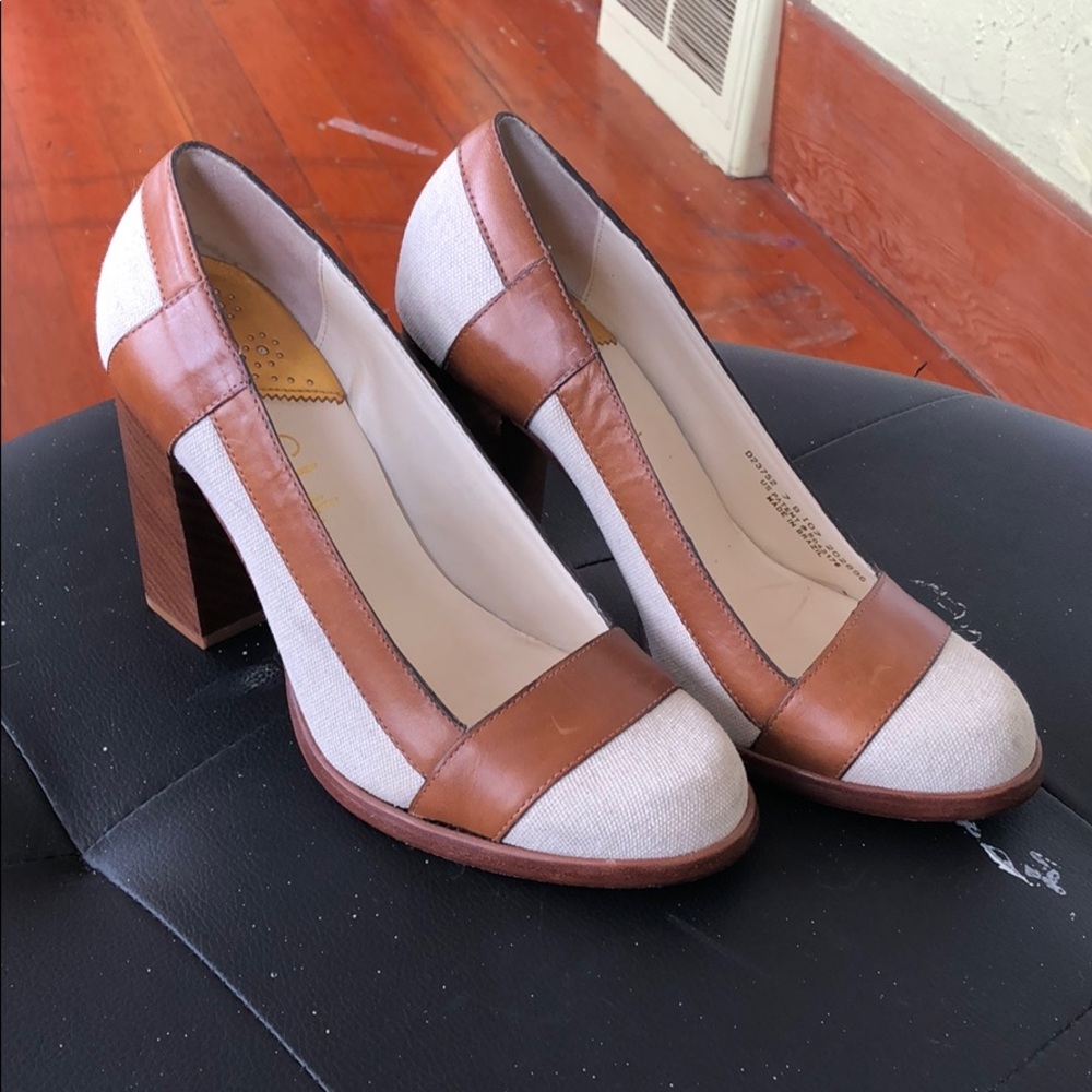 Cole Han Nike Air Canvas Leather Trim Stacked Heel